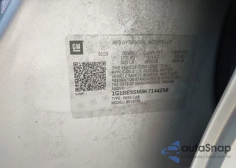 2019 Chevrolet Cruze Lt z USA, uszkodzony, nr VIN 1G1BE5SM8K7144258